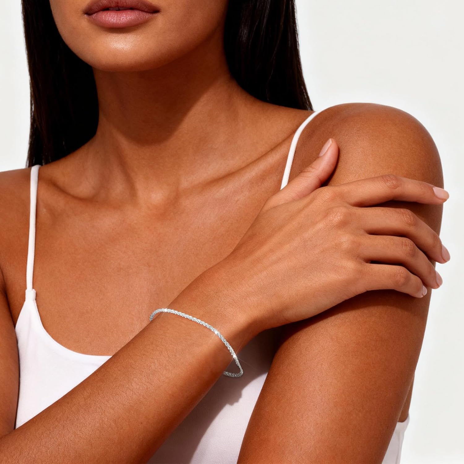 Silver Bracelet,Dainty Shiny Silver Adjustable Link Bracelet Jewelry for Women Birthday New year Wedding Party Includes a Link box Business Minimalist Anniversaries Valentine’s Gift Girlfriend - Image 3