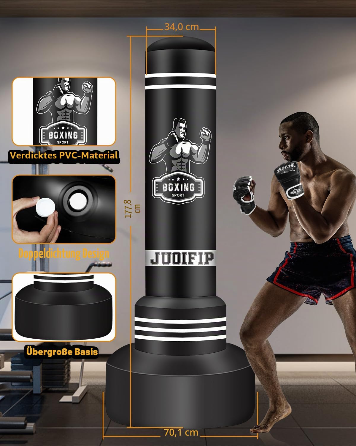 Boxsack Erwachsene 180cm-Upgraded Aufblasen Schweren Boxsack mit Boxhandschuhen und Luftpumpe für die Ausbildung MMA Muay Thai Fitness Anfänger