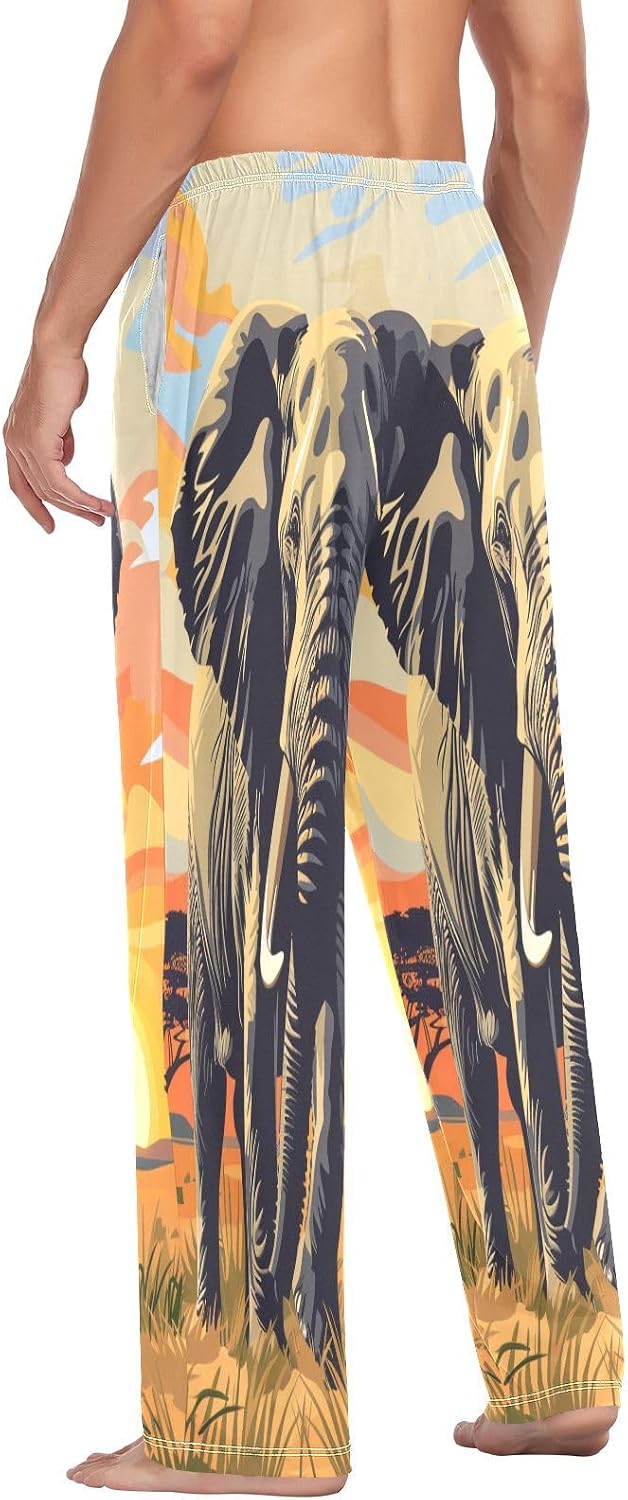 ALAZA African Elephant Sunset Men's Pajama Pants Men Cotton Pajama Bottoms with Pockets, S