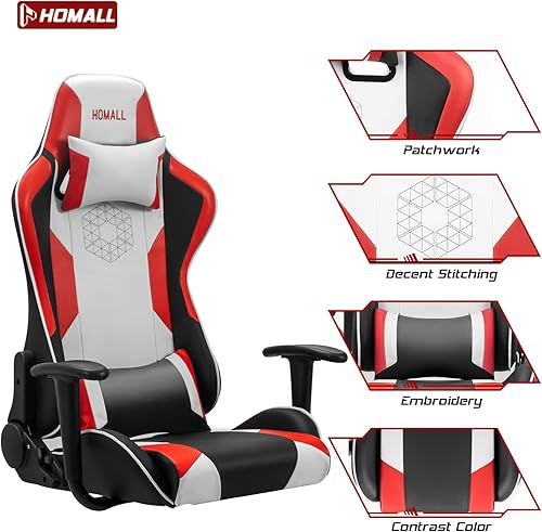 Miniatura 4 de Homall Silla de juegos de carreras estilo silla de oficina ergonómica con respaldo alto de piel sintética para computadora con reposacabezas y
