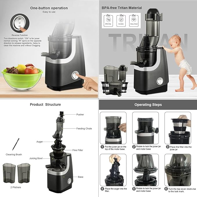 Extractor de Jugos Prensado en Frío Boca Ancha 75mm 200W 220V-240V miniatura 6