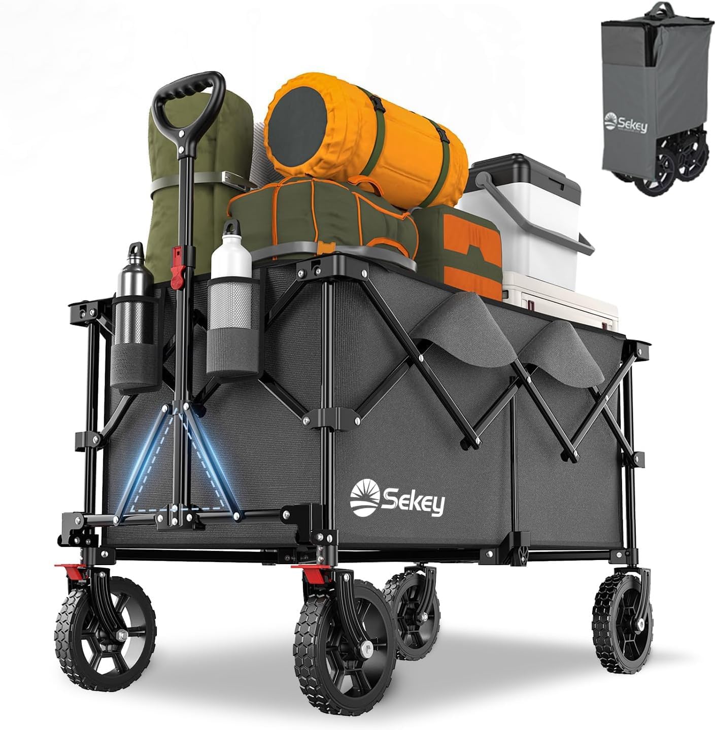 Sekey 200L Folding Festival Trolley with All-Terrain Wheels and Brake, Heavy-Duty Cart Loadable up to 330LBS, Patented Four-Directional Foldable Design, Wagon for Beach Camping Garden Shopping, Grey โ image 1