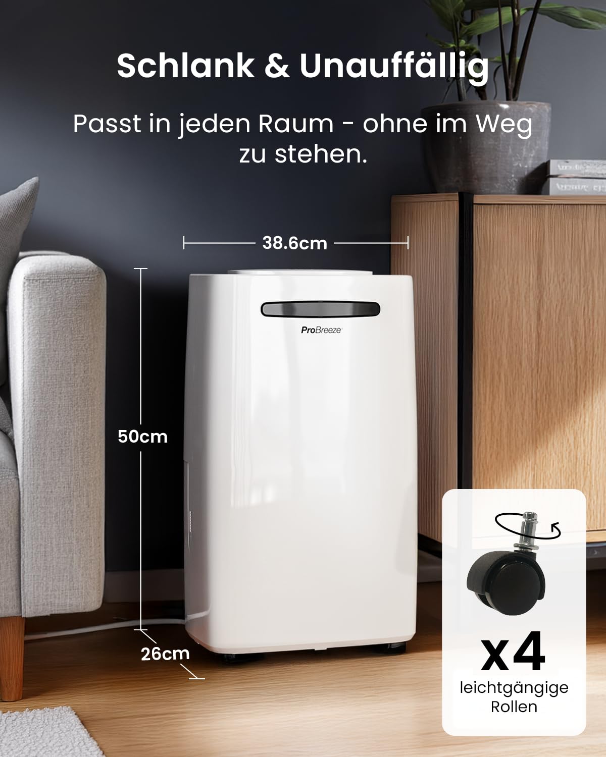 Pro Breeze Luftentfeuchter 20L in 24h Entfeuchtungsleistung - Raumgröße ca. 195m³ (~30 m²) - mit 4 Betriebsarten, Digitalanzeige, Ablaufschlauch, Wäschetrocknung, Timer - Gegen Feuchtigkeit, Schimmel