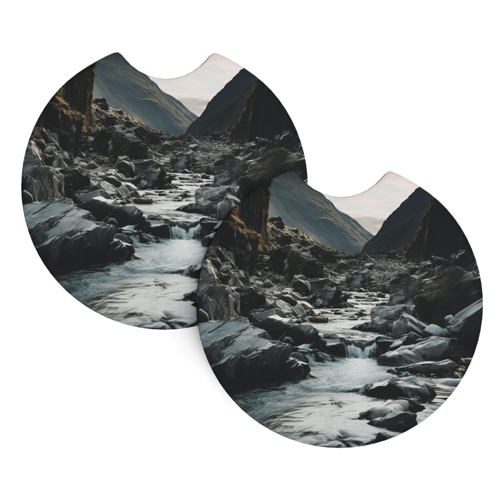 2 Pack Car Coaster for Cup Holders River and Gray Rocks Car Cup Coaster 2.7" Neoprene Non-Slip Automotive Cup Mat Universal Auto Car Interior Accessories for Women Men Cup Pad