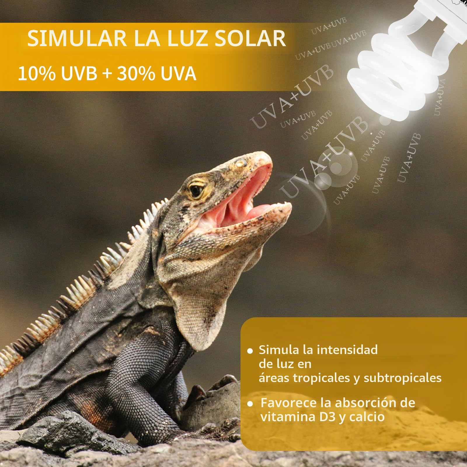 LUCKY HERP lámpara uvb de terrario, reptiles UVA UVB 10.0, E27 compacta para gamones, tortugas, serpientes, lagartos, reptiles y anfibios