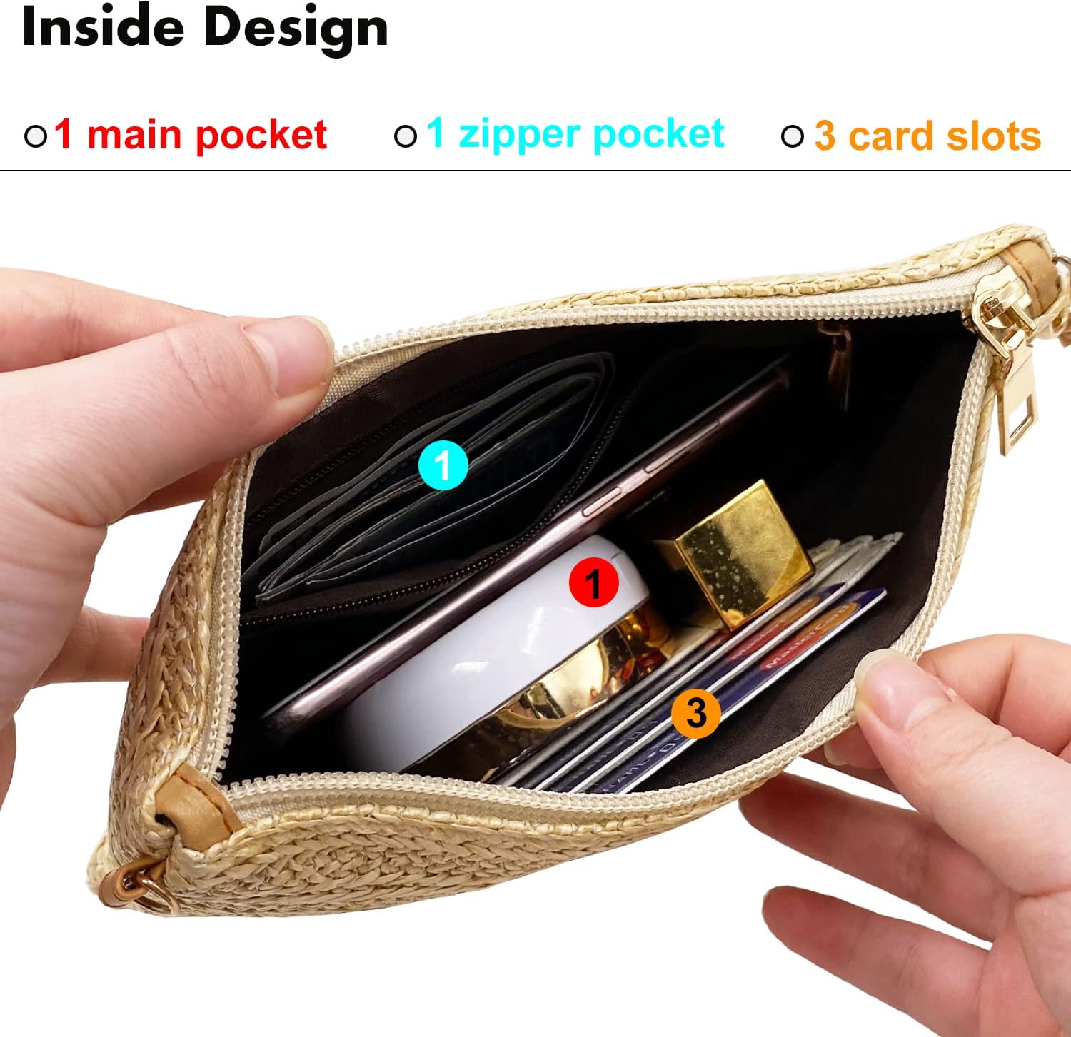 Beurlike Straw Clutch Purses for Women Beach Wristlet Wallet Small Cross body bag for Girls - Image 3