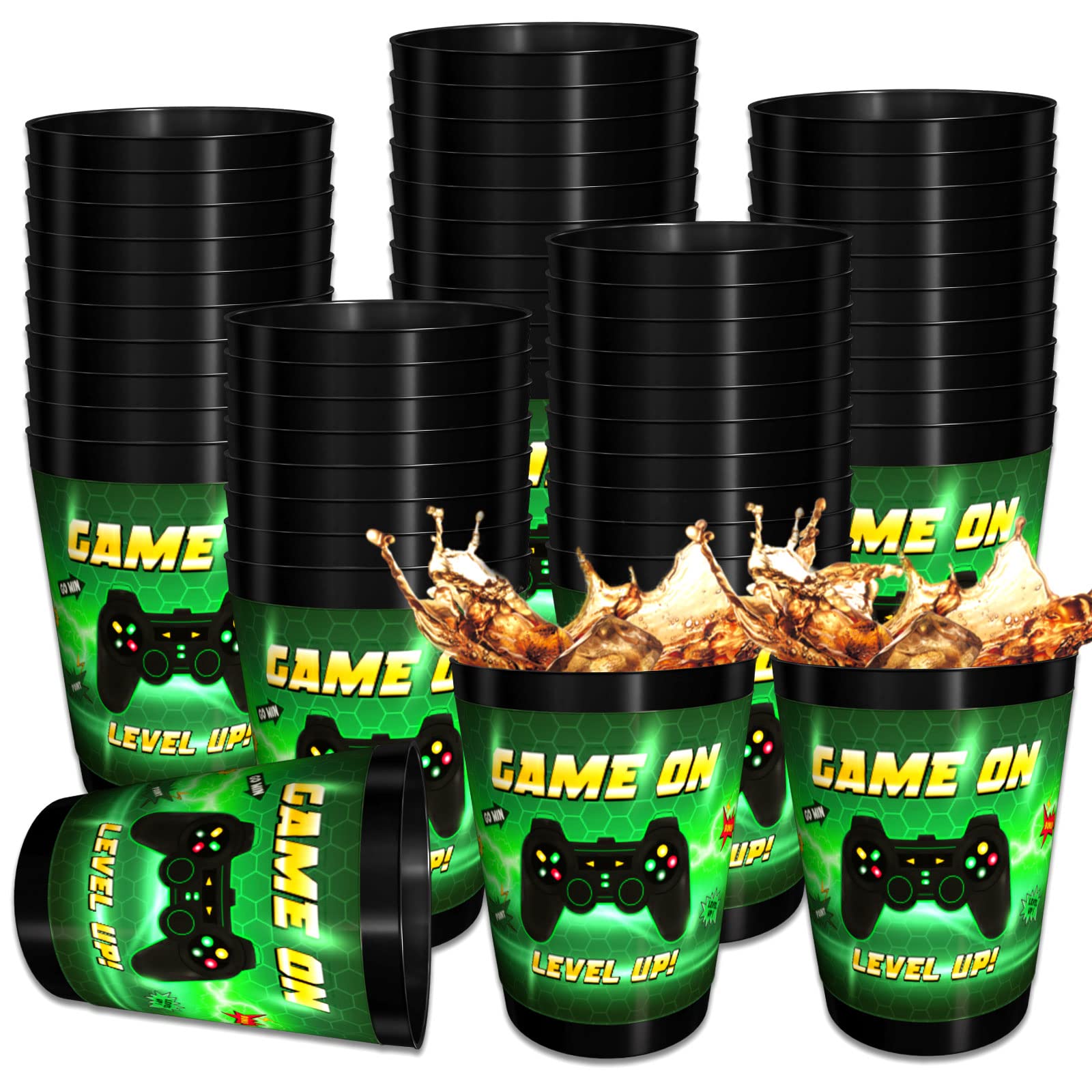 ZOIIWA 24 Pcs Video Game Plastic Cups Reusable Video Game Tumbler Cups Party Supplies Gaming Birthday Plastic Drinking Cups 12oz Party Decorations for Kids Gamer Birthday Drinkware Party Favors