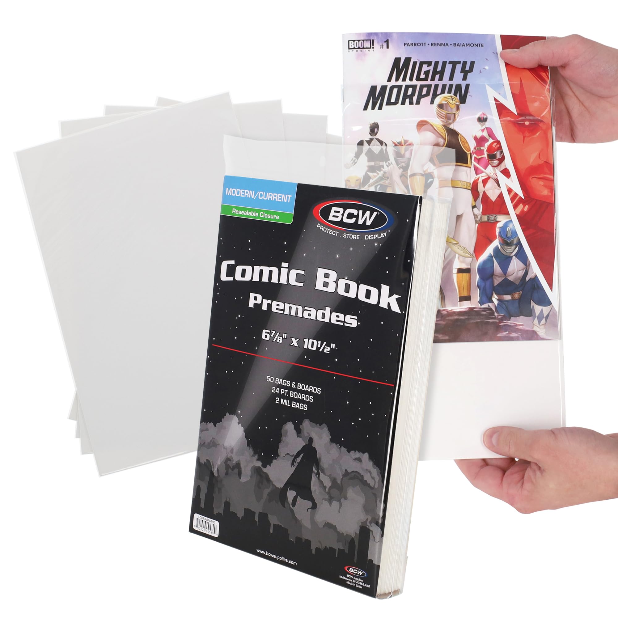 BCW Current Premade Resealable Comic Bags and Boards | Comic Book Sleeves and Backer Boards for Current/Modern Comic Books| Boards Come Pre-Loaded in Comic Bags for Protection (50, Resealable)