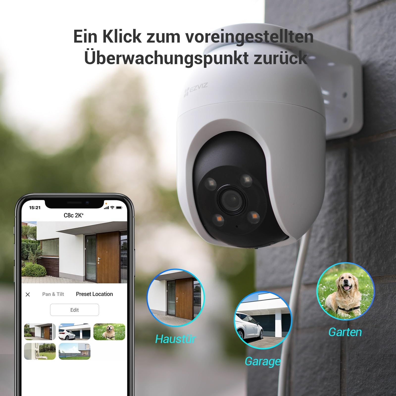 EZVIZ 5MP Pan&Tilt Überwachungskamera Aussen WLAN, 360° PTZ, Personen-/Fahrzeugerkennung, Zwei-Wege-Audio, Automatische Verfolgung, Farbnachtsicht, 2,4/5GHz WLAN 6, Wetterfest, C8c 3K 2er Pack