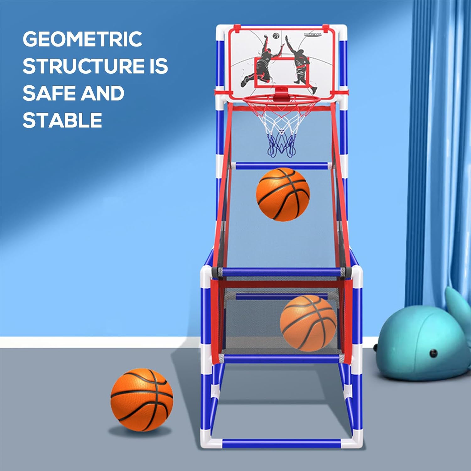 Kids Basketball Hoop Adjustable Height Basketball Training Set Indoor Outdoor with 4 Balls (Game Set)