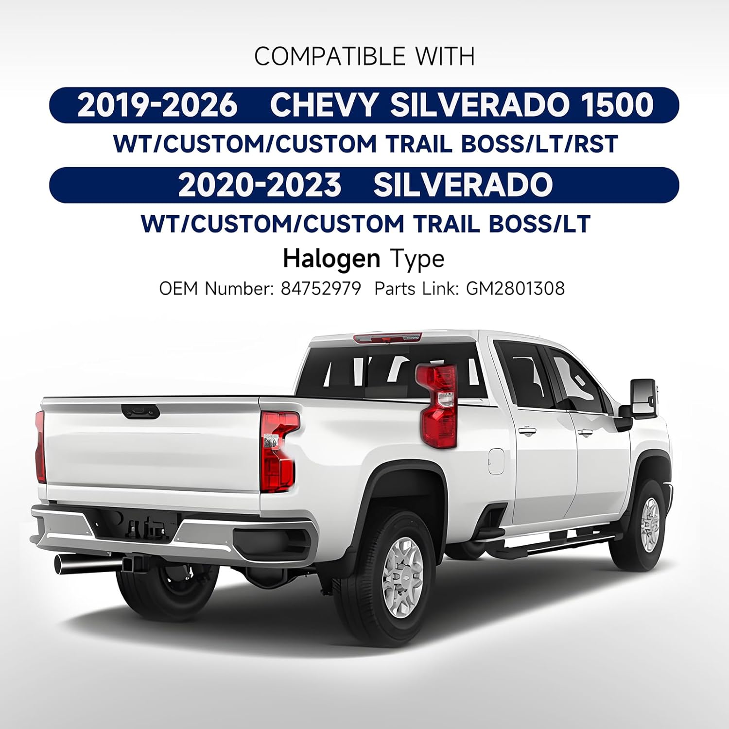Tail Lights Assembly Halogen Type Compatible with 2019-2026 Chevy Silverado 1500 WT/Custom/Custom Trail BOSS/LT/RST 2020-2023 Silverado 2500HD/3500HD WT/LT with Bulbs Taillights, Right Passenger Side