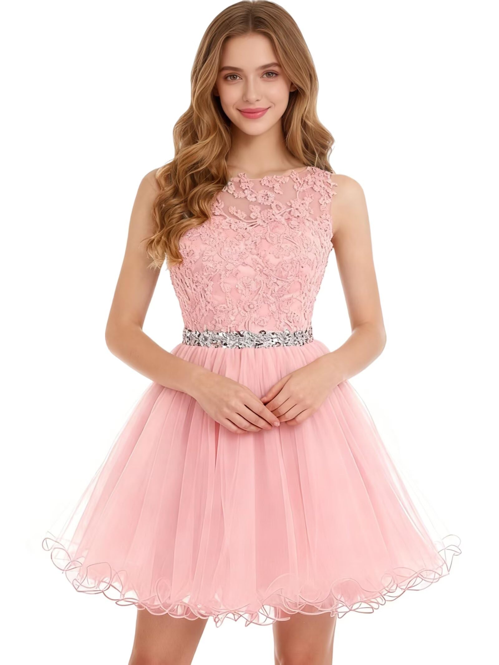 Dydsz Womens Scoop Appliques Homecoming Dress Short Cocktail Party Gown