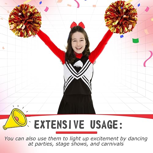 Miniatura 217 de Hanaive 3 pompones de animadora y lazo grande para animadora para el pelo, suministros metálicos para animadora de espíritu de equipo, deportes