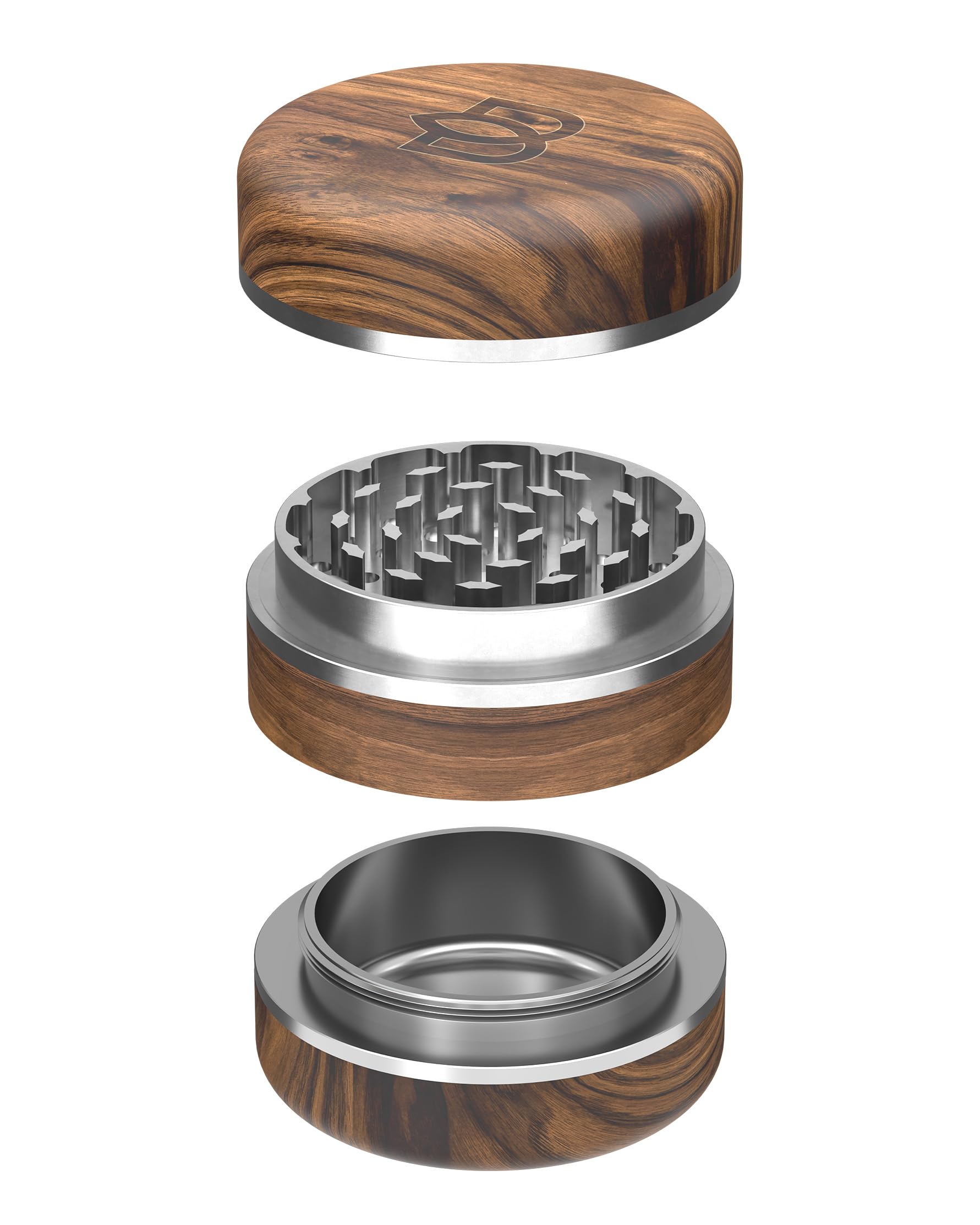 Bloomint Walnussholz Grinder Edelstahl 63 mm, 3‑teilig – Handgefertigt, Edelstahl Grinder für Kräuter, Gewürze und Herb