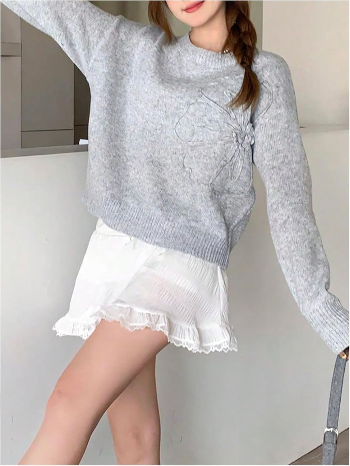 SweatyRocks Girl's 3D Floral Sweaters Long Sleeve Crewneck Pullover Tops Fall Clothes - Image 5