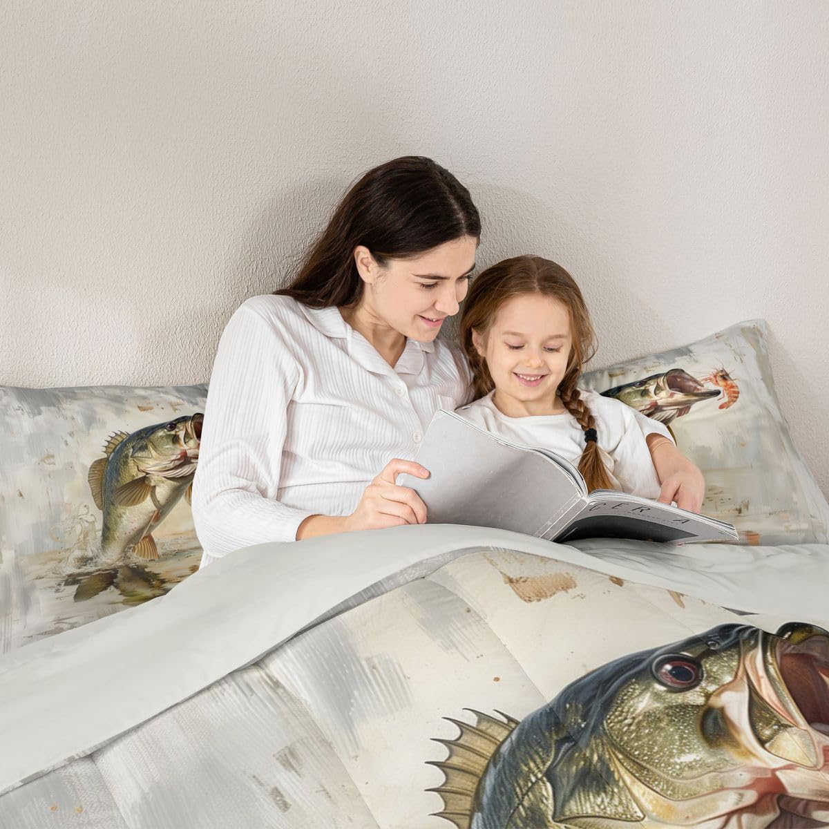 Homemissing Bass Fish Letto Trapuntato Caccia E Pesca Per Ragazzi Ragazze Country Lodge Set Piumini 230x220cm 3 Pezzi Room Decor