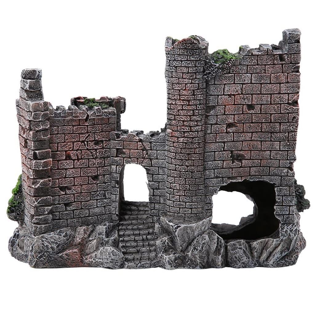FMURY Resina Artificiale Acquario Castello Antico Decorazione Acquario Roccia Grotta Costruzione Decorazione Acquatico Paesaggistica Ornamento