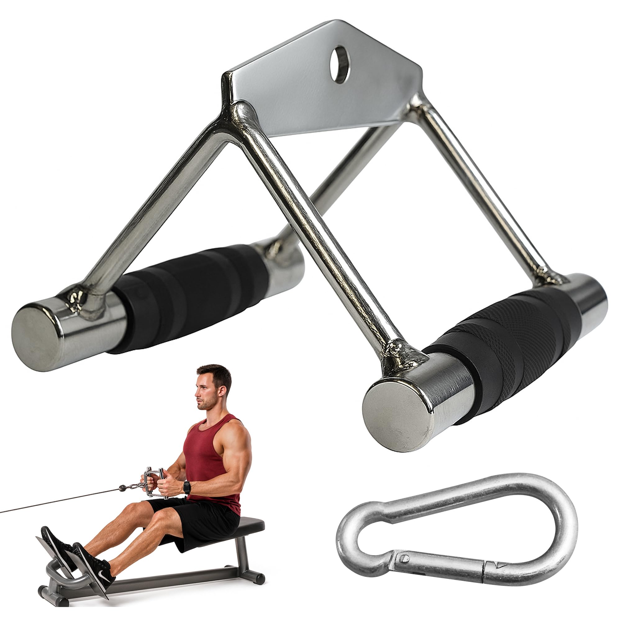 Accessori Macchina a Cavo – Barra LAT Machine 70 cm, Barra Tricipiti a V, Doppia D, Triangolo, Barra Dritta 50 cm – Acciaio, Grip Antiscivolo, Universale – Dorsali, Bicipiti, Tricipiti