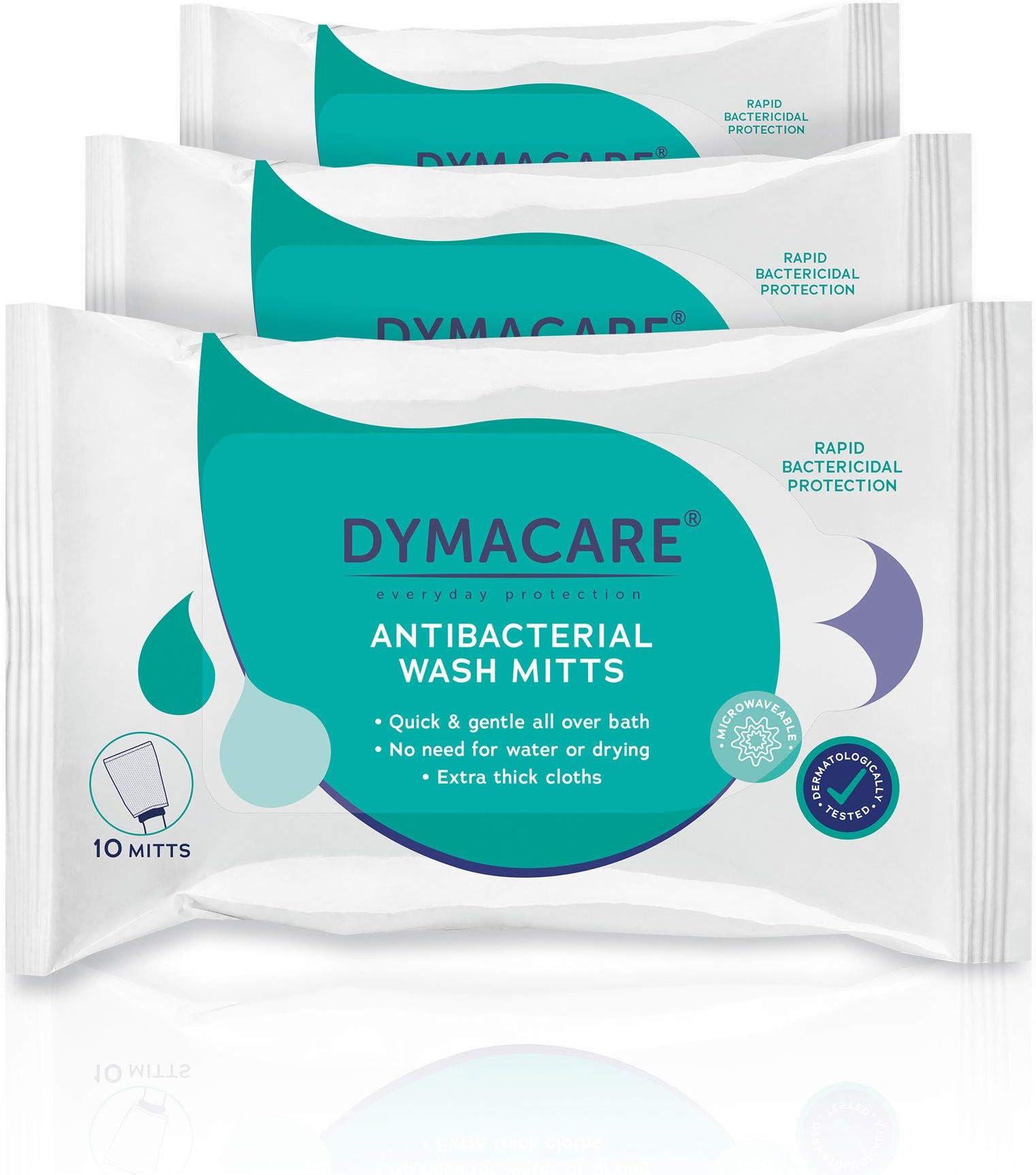 DYMACARE Hygienic Wash Mitts | Rinse-Free, Alcohol-Free Adult Body Wash Cloths | Wet Wipe Mitts for Body, Hands & Face