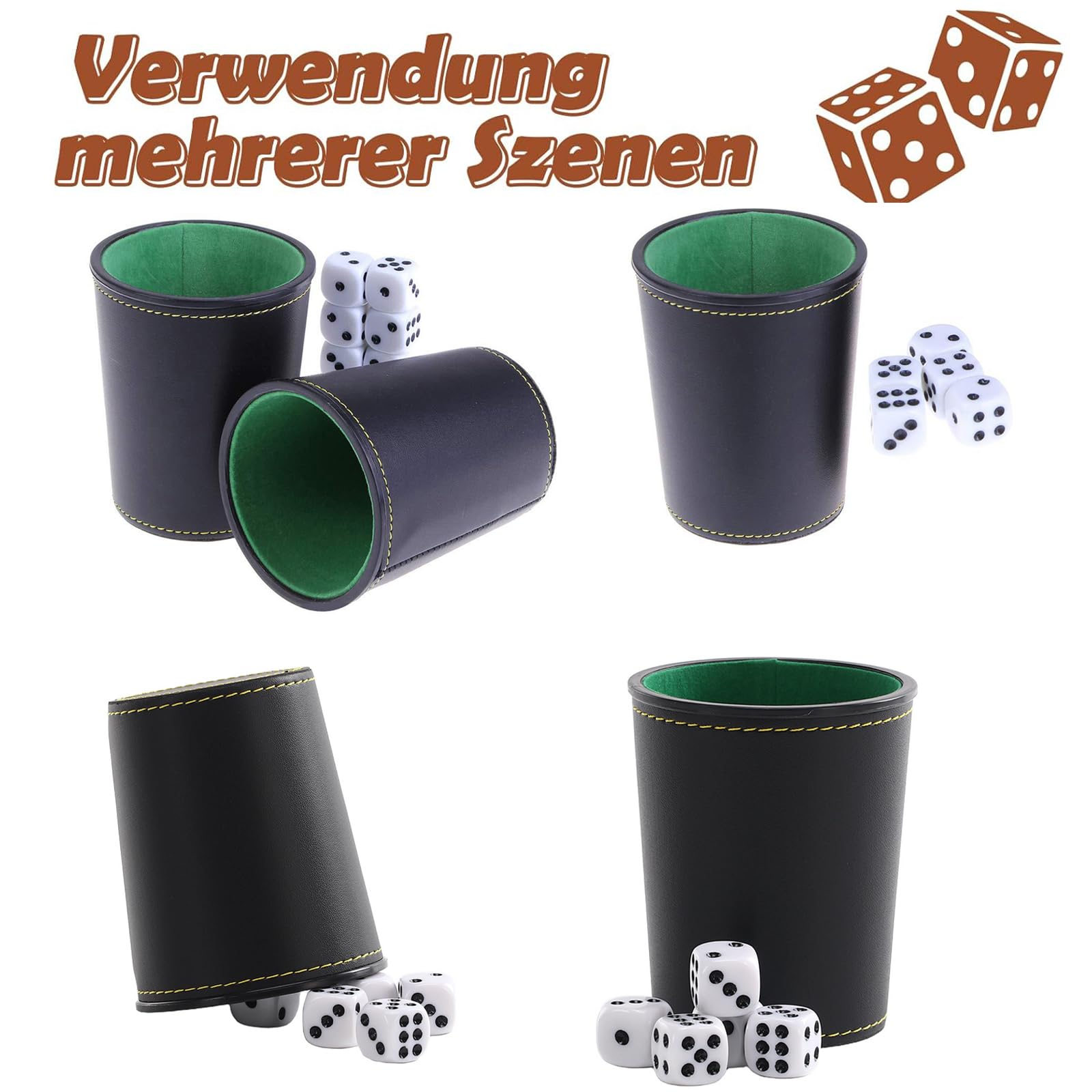 5 Pièces Tasse à Lancers 25 Dés, Tasse à Jets en Cuir, Set de Dés en Cuir, Coupes de Lancers de Haute Qualité, Coupe Noire pour Jets, Idéal pour Réunions Familiales, Bars, KTV et Jeux de Camping