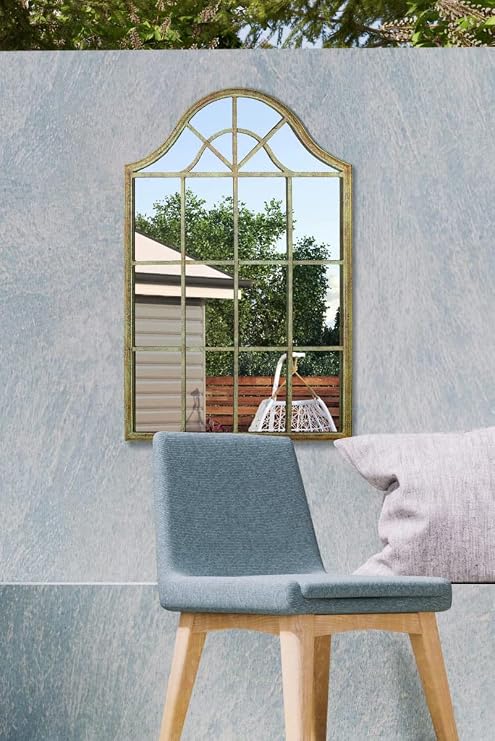 MirrorOutlet Large Metal Rustic Arched Shaped Window Garden Outdoor Mirror New 92cm X 63cm, Green (GM089)