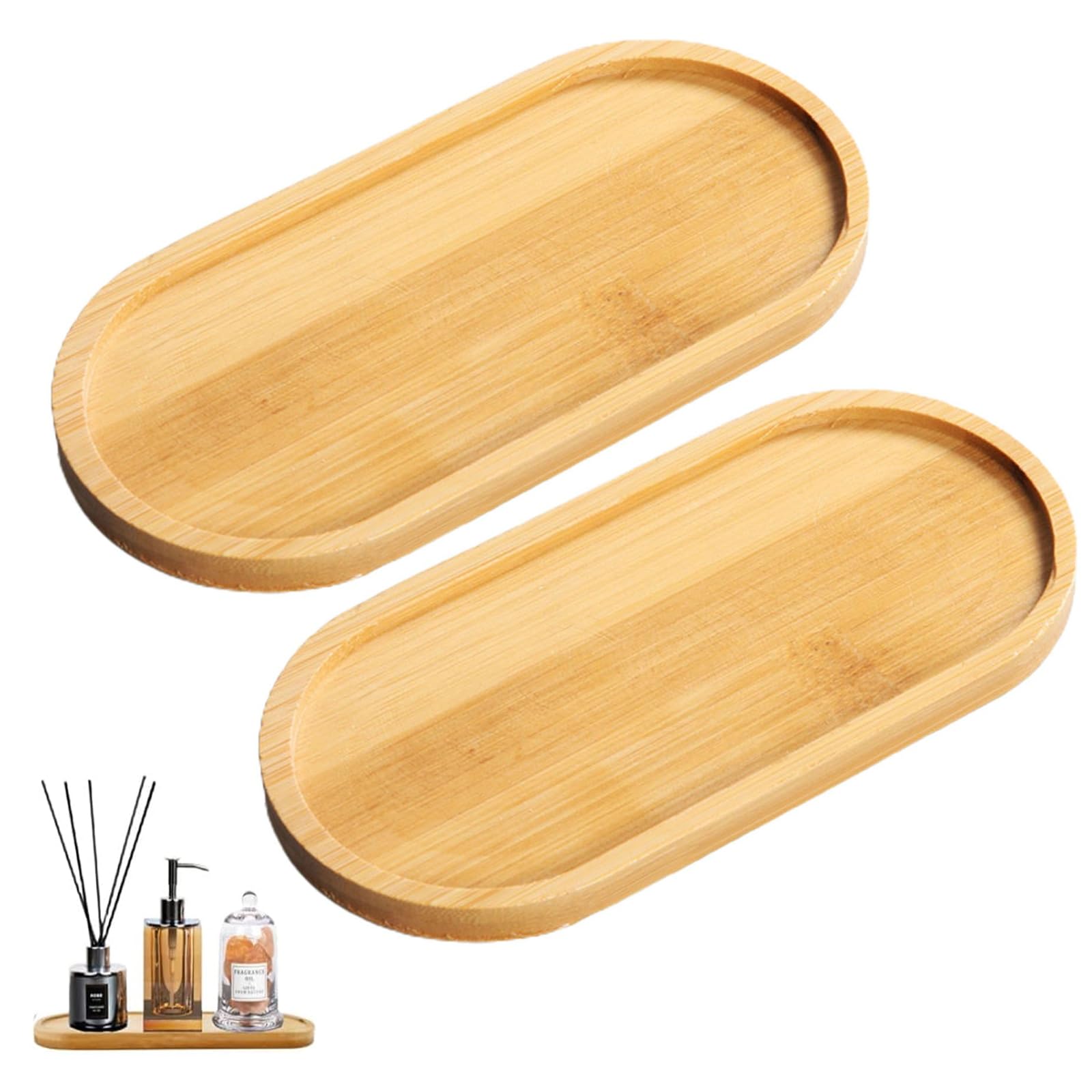 Bamboo Soap Dispenser Tray, Oval Wooden Dish & Dispenser Tray Kitchen Holders Dresser Jewelry Ring Dish, Sink Ring Dish, Dispenser for Shampoo, Soap, Candle & Perfume, Home Decor (2)