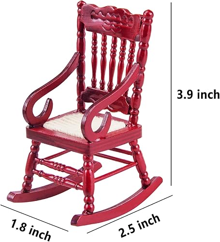 Miniatura 2 de ODDIER Silla de madera para casa de muñecas, modelo de silla mecedora de madera en miniatura 112 (marrón)