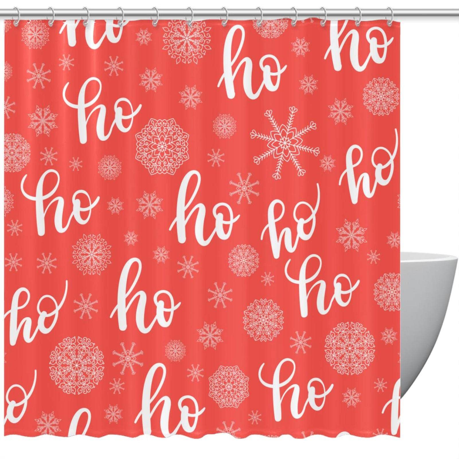 Rideau de douche Noël rouge avec 12 crochets pour baignoire 183x183