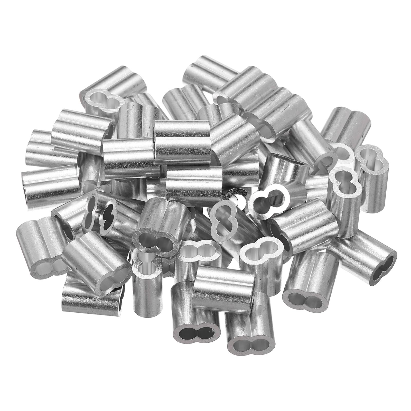 Manchon sertissage 6mm aluminium uxcell virole câble métallique double trou argenté
