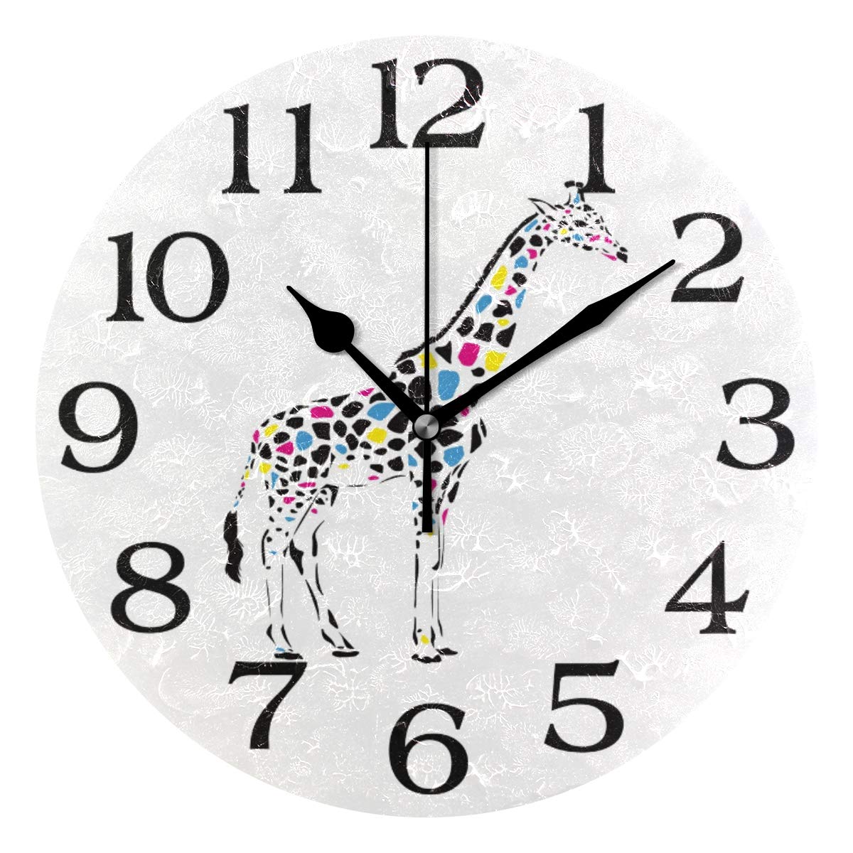 Linomo Multicolor Abstract Colorful Giraffe Wall Clock Decor, Silent Non Ticking Round Clock Quiet For Kitchen Living Room Bedroom Bathroom Office