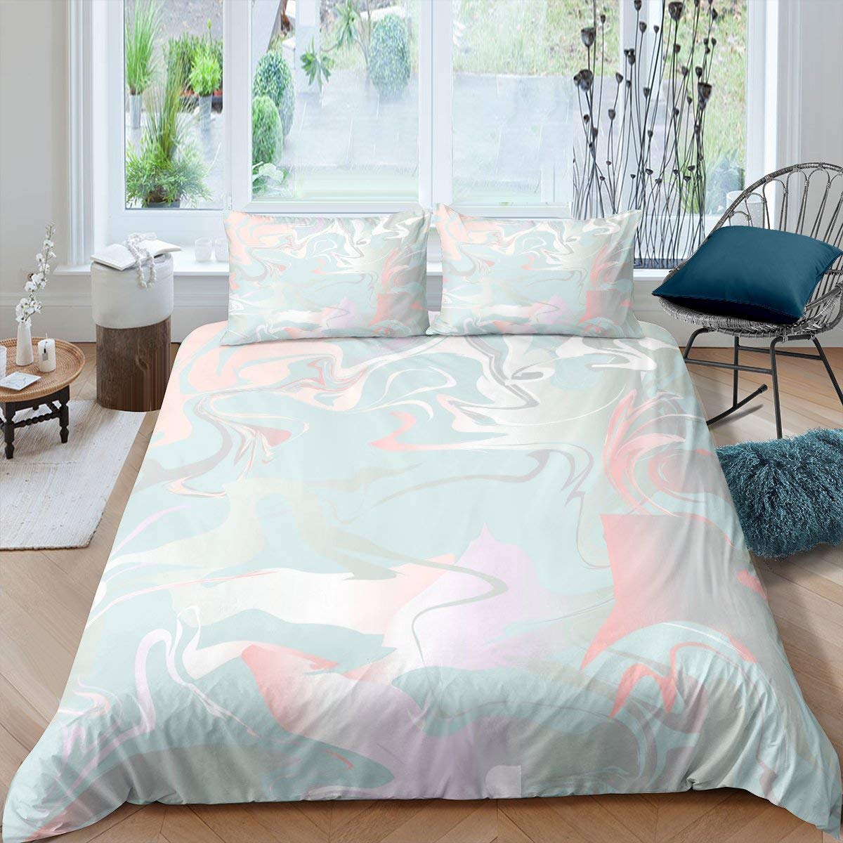 Housse de couette marbre imprimé et linge de lit artistique pour adulte