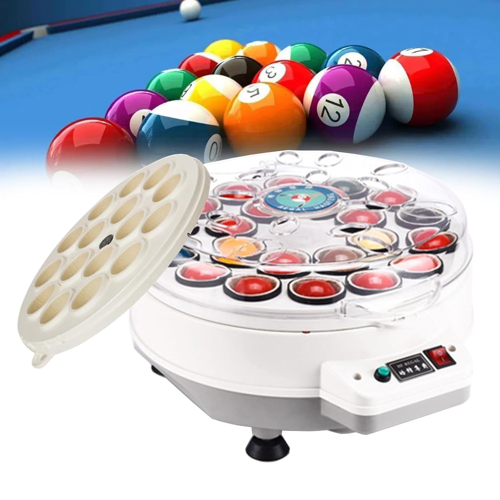 LHUITUI Electric Pool Ball Polisher, Automatic Pool Ball Cleaner Machine, Billiards Ball Polishing Washing Machine, Rapid Heat Dissipation, Quiet Operation, For Snooker Pool Table Maintenance 22balls