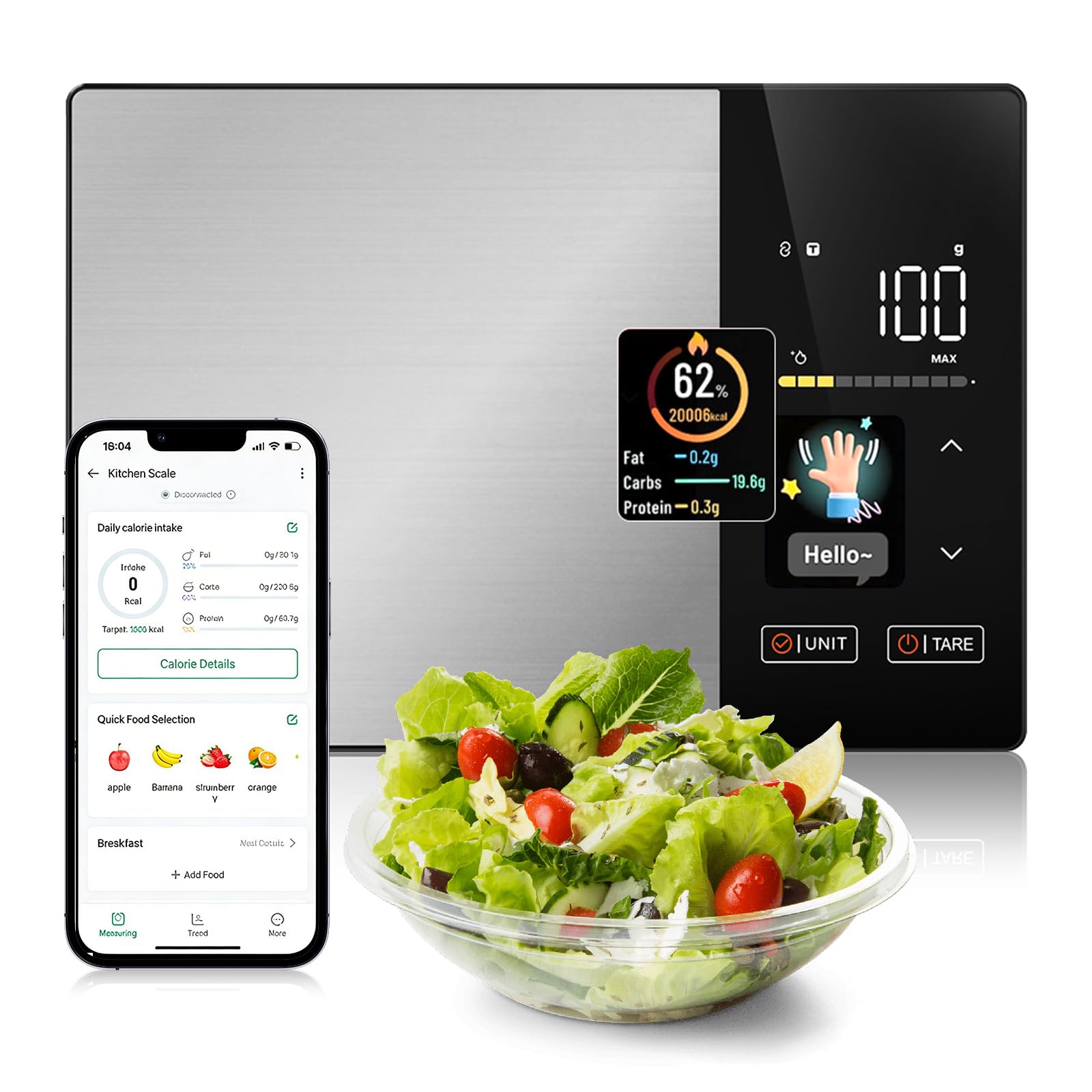 Bilancia digitale da cucina con calcolo nutrizionale, bilancia digitale precisa per nutrizione con display a colori TFT, per analizza il valore nutrizionale degli alimenti e conta le calorie tramite