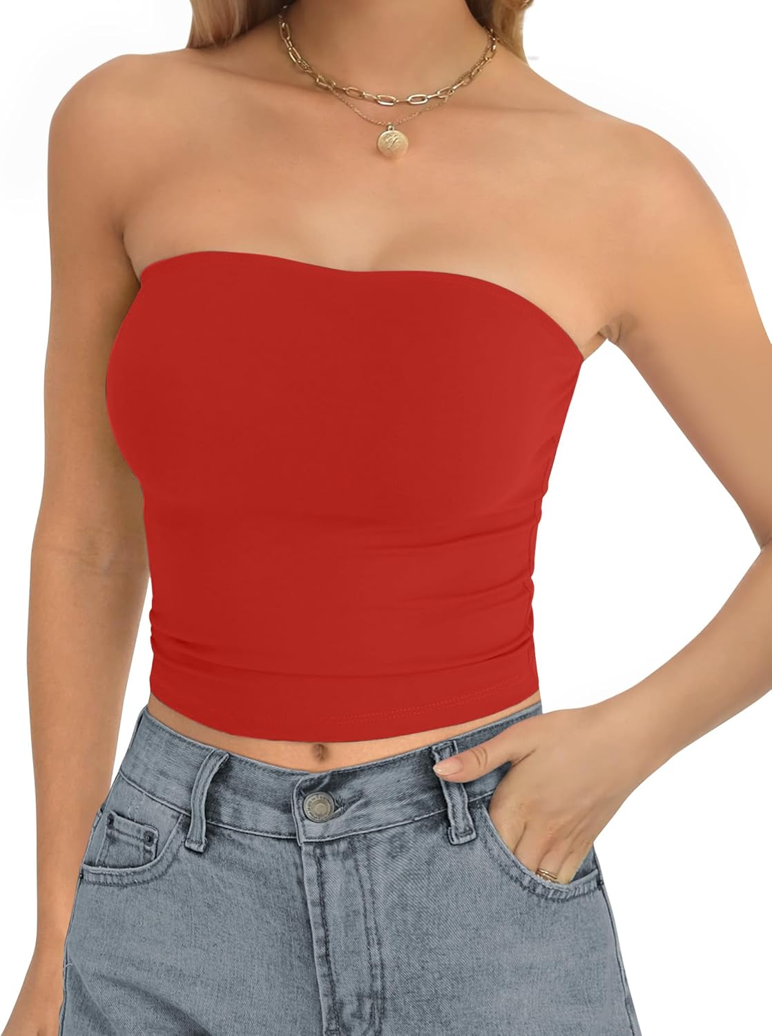 AURUZA Tube Tops for Women, Strapless Double Lined Tank Tops, Sleeveless Going Out Backless Bandeau Summer Sexy Crop Top - Image 3