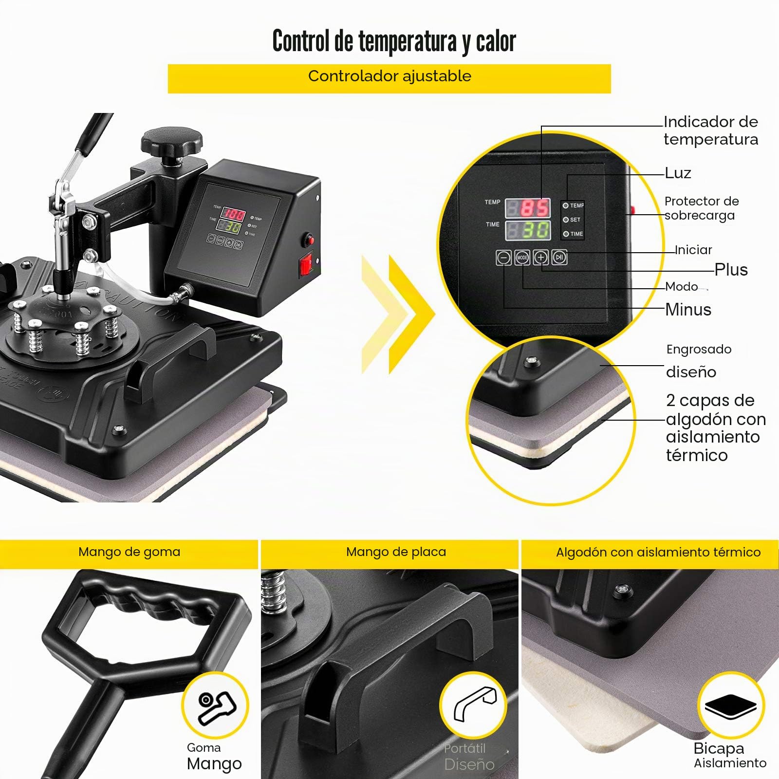 VEVOR 5 en 1 Prensa de Calor 38 x 30 cm, Máquina de Transferencia de Calor Multifuncional Máquina de Sublimación para Camisetas Tazas Platos Sombreros