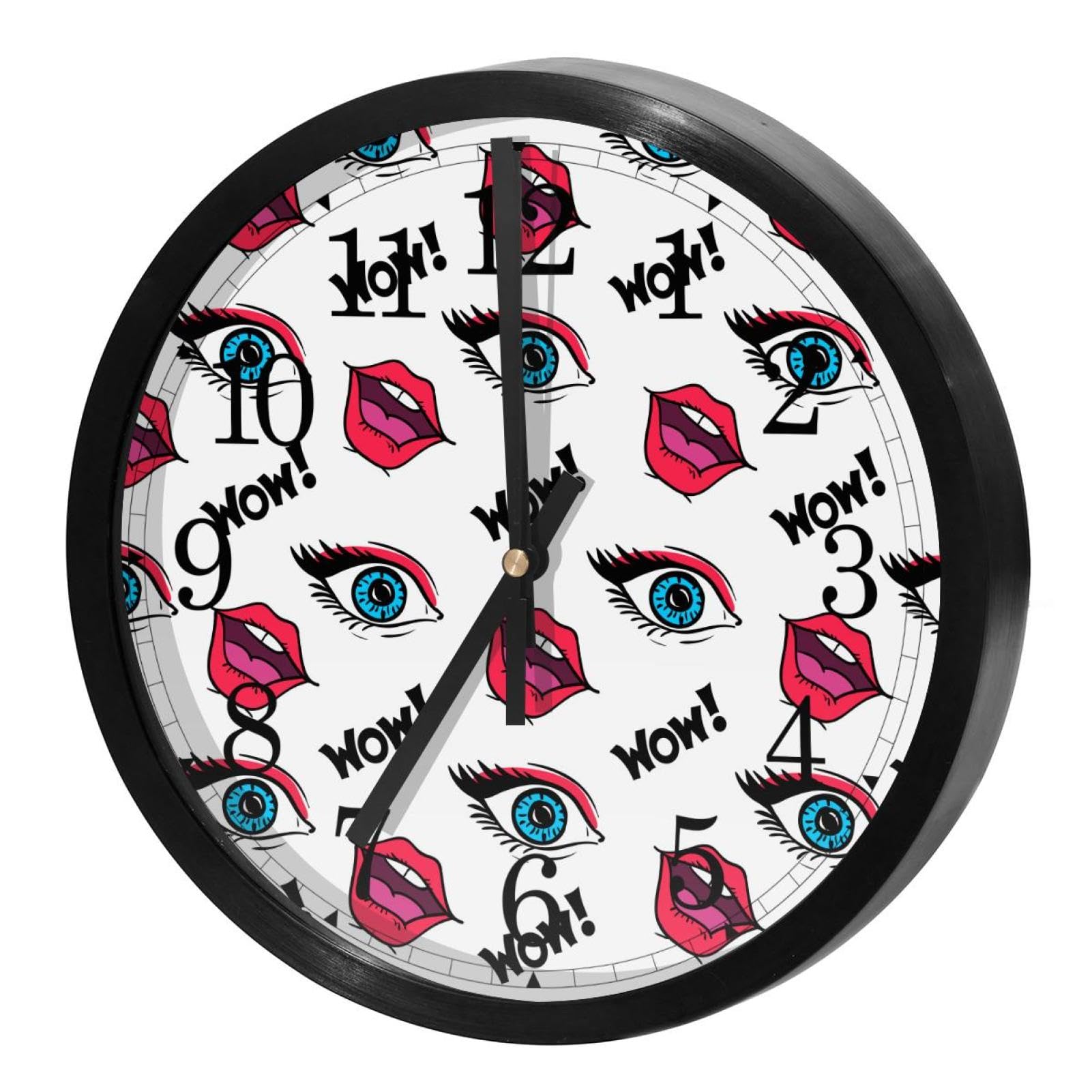 Horloge murale silencieuse contre le bruit tic-tac ronde à piles motif lèvres