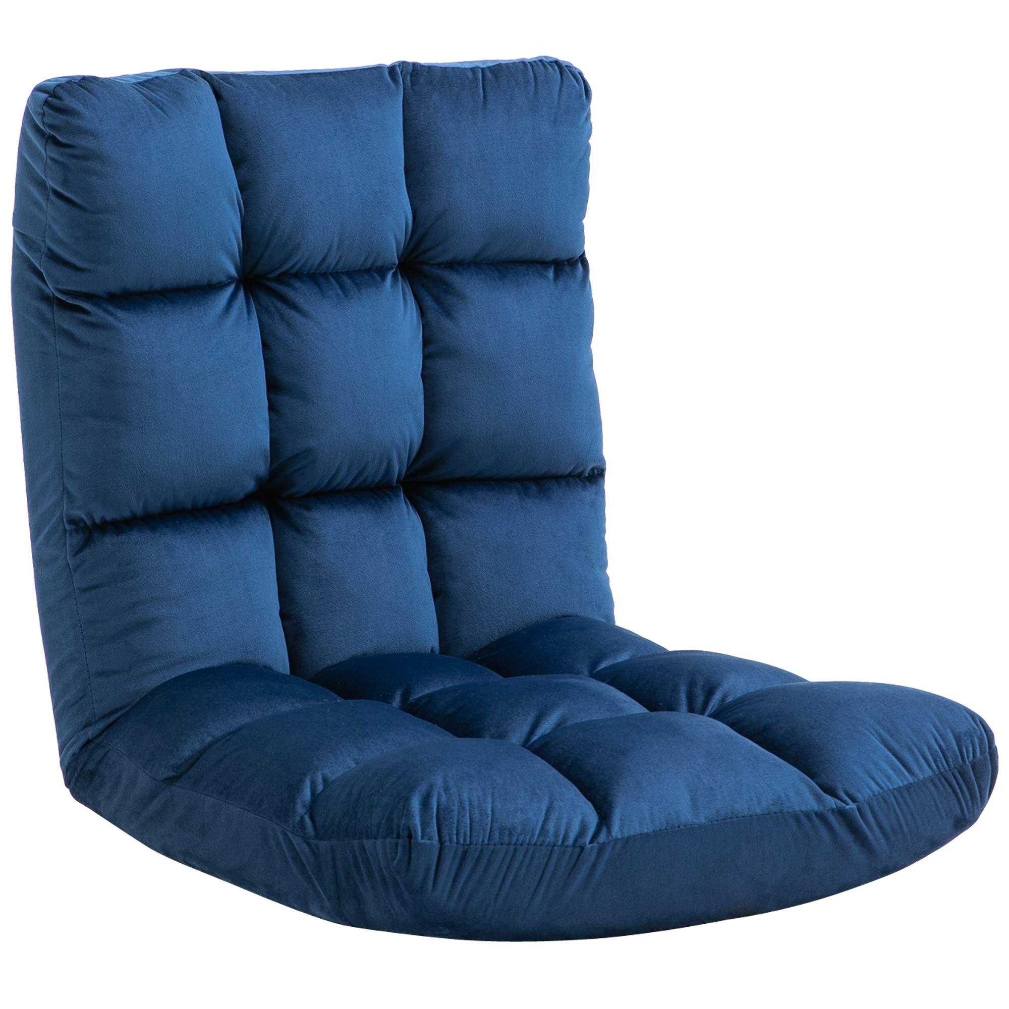 HOMCOM Poltrona da Terra Reclinabile 180° in Velluto, 55x71x53.5cm Blu | Sedia da Pavimento, Imbottitura Spessa, Camera da Letto, Ufficio, Soggiorno