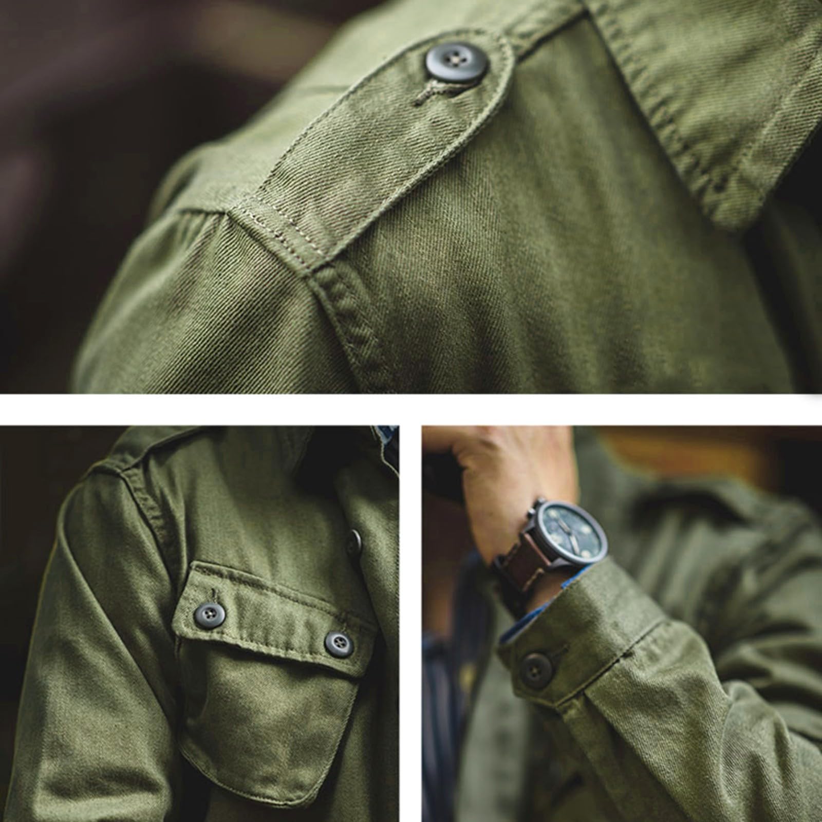 Giacche cargo classiche da uomo, giacca da safari leggera, da combattimento, militare, a maniche lunghe, con tasche multiple, colletto con bottoni, cappotti in cotone leggero all'aperto