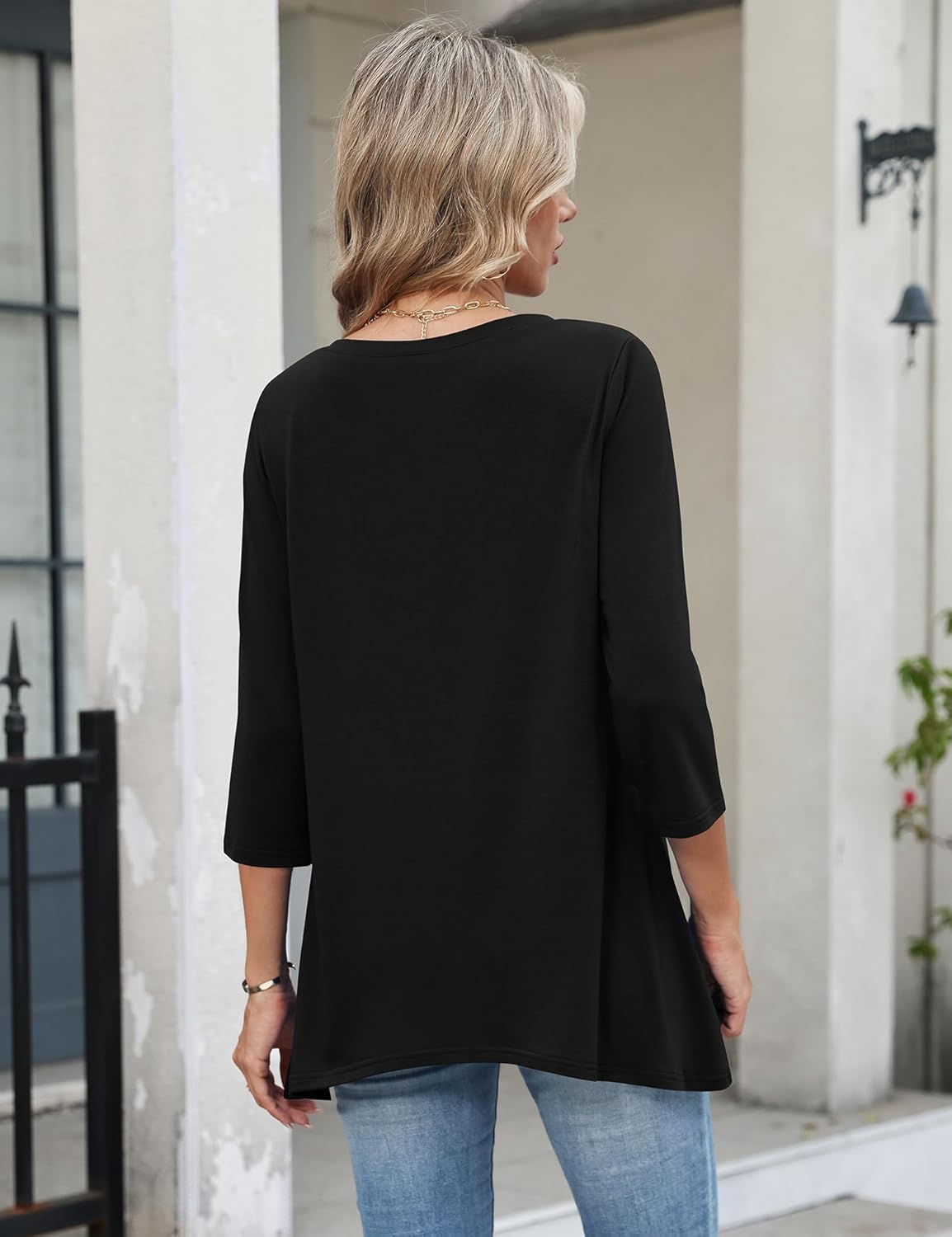 LUYAA 3/4 Length Sleeve Womens Tops V Neck Loose Fit Dressy Casual Blouse Flowy Shirts Plus Size Womens Clothing S-3XL - Image 4