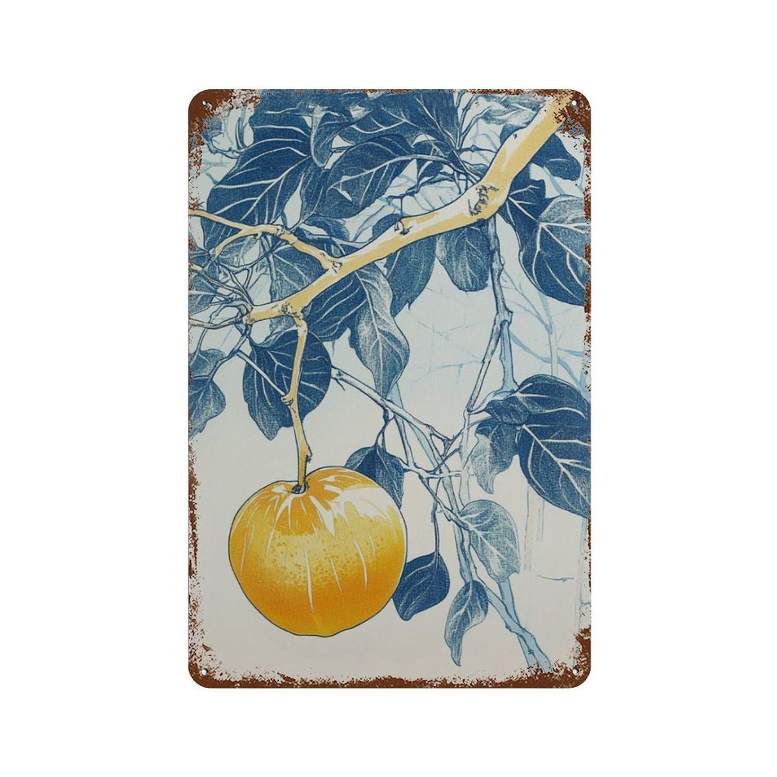 xiaoxiaoshen Persimmon Japanese Fruit Botanical Minimal Kitchen Nature Wall Decor Art Metal Tin Poster Modern Home Decor Art Home Bar Shop Decorations Vintage Sign 30x20cm
