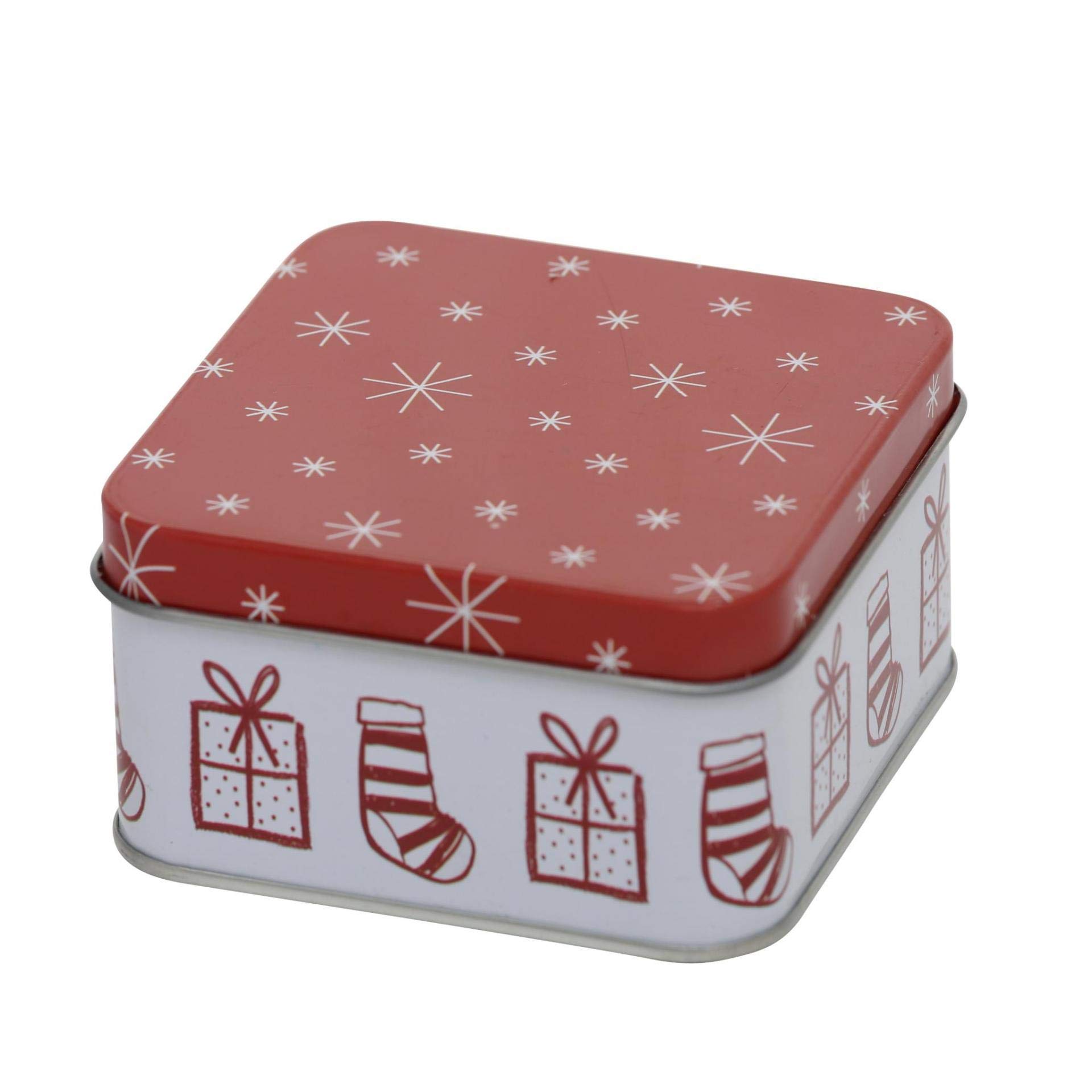 CasaJame 3er Set Metall Keksdose Plätzchendose eckig Weihnachten Rentier rot weiß Sortiert H5-6cm Küche, Haushalt & Wohnen