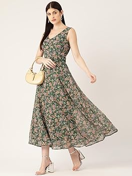 Buy Deewa Pink Floral Printed Maxi Dress (Forest Green, XXX