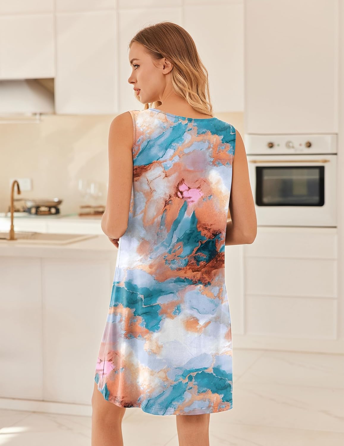 Ekouaer Nightgowns for Women Sleeveless Sleep Shirt Tank Night Gown V Neck Chemise Pleated Night Shirt Soft Sleep Dress - Image 6