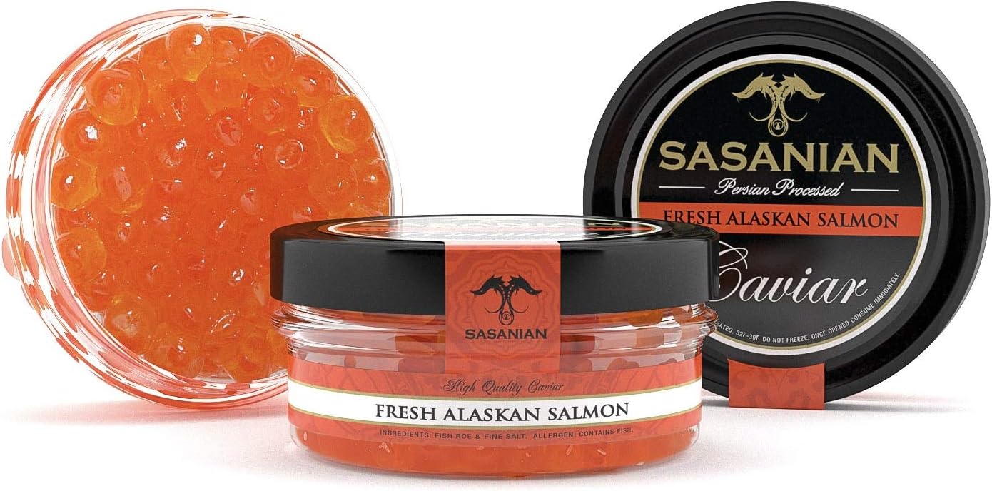 GUARANTEED OVERNIGHT! Wild Fresh Alaskan Salmon Caviar Roe Ikura Ketta Keta - 1 Pound (450 gram) Tin