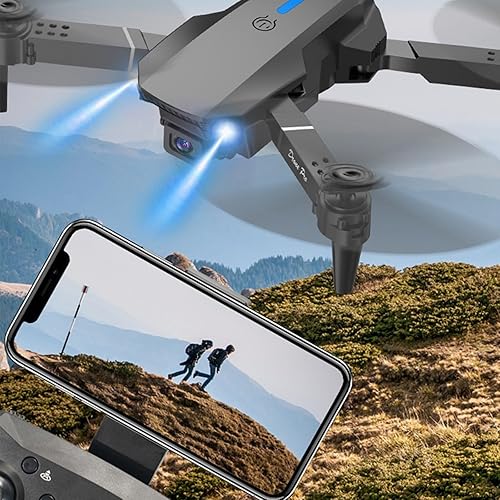 Miniatura 7 de Dron portátil con doble cámara 1080P HD FPV control remoto, juguetes regalos para niños y niñas con retención de altitud modo sin cabeza, ajuste de
