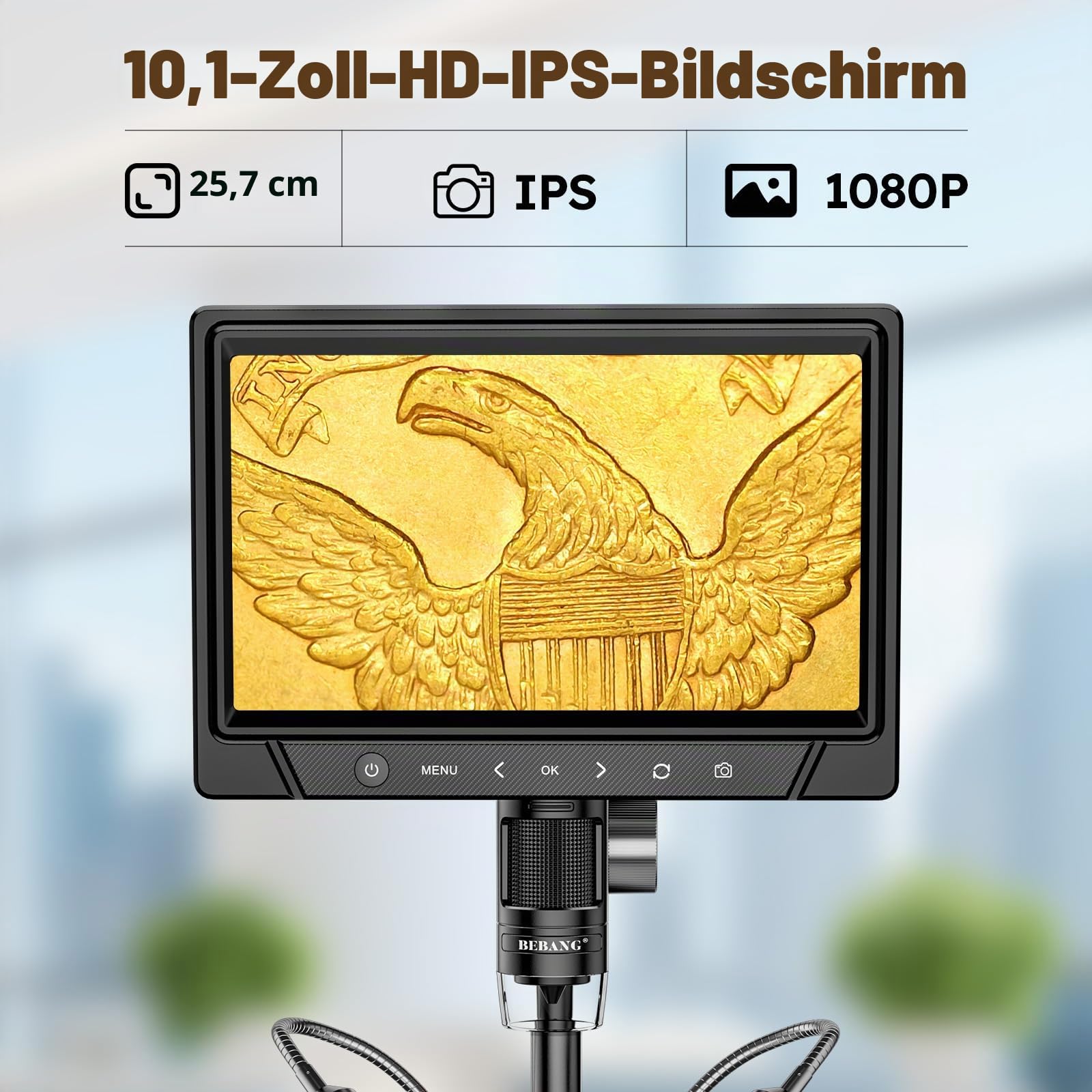BEBANG 10.1" LCD Digitales Mikroskop 1200x für Erwachsene,3024P Münz Mikroskop Lupe,12MP Lötmikroskop mit PC Ansicht, Kompatibel mit MacOS Windows,32GB SD Karte (Weiß)