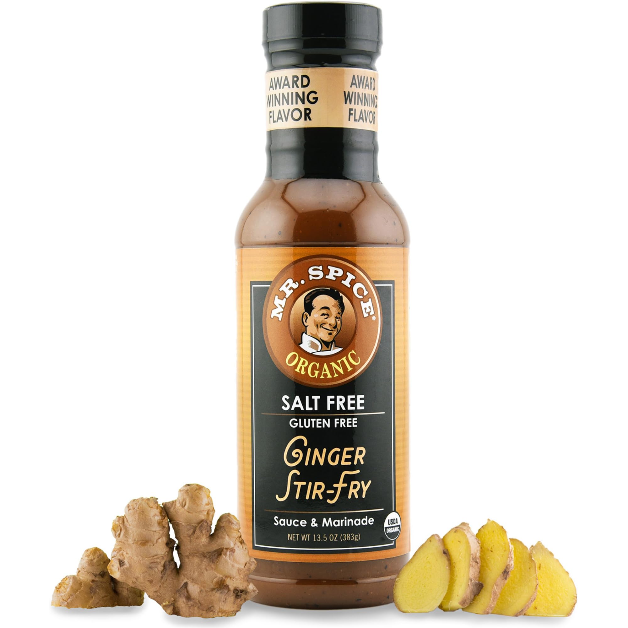 Mr. Spice Organic Ginger Stir Fry Sauce, Low Sodium Stir Fry Sauce (0 mg/serving), Gluten Free, Salt Free Sauces for Marinade, Wok & Air Fryer, No Salt Award-Winning Flavor, 13.5 Ounce (Pack of 1)
