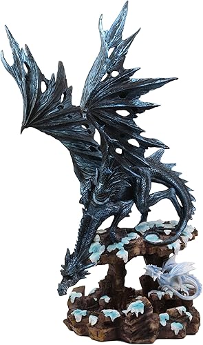 Ebros - Estatua de dragón oscuro de invierno grande con hielo congelado, estatua de cría de dragones de 18.5 pulgadas de alto, Dungeons Dragons