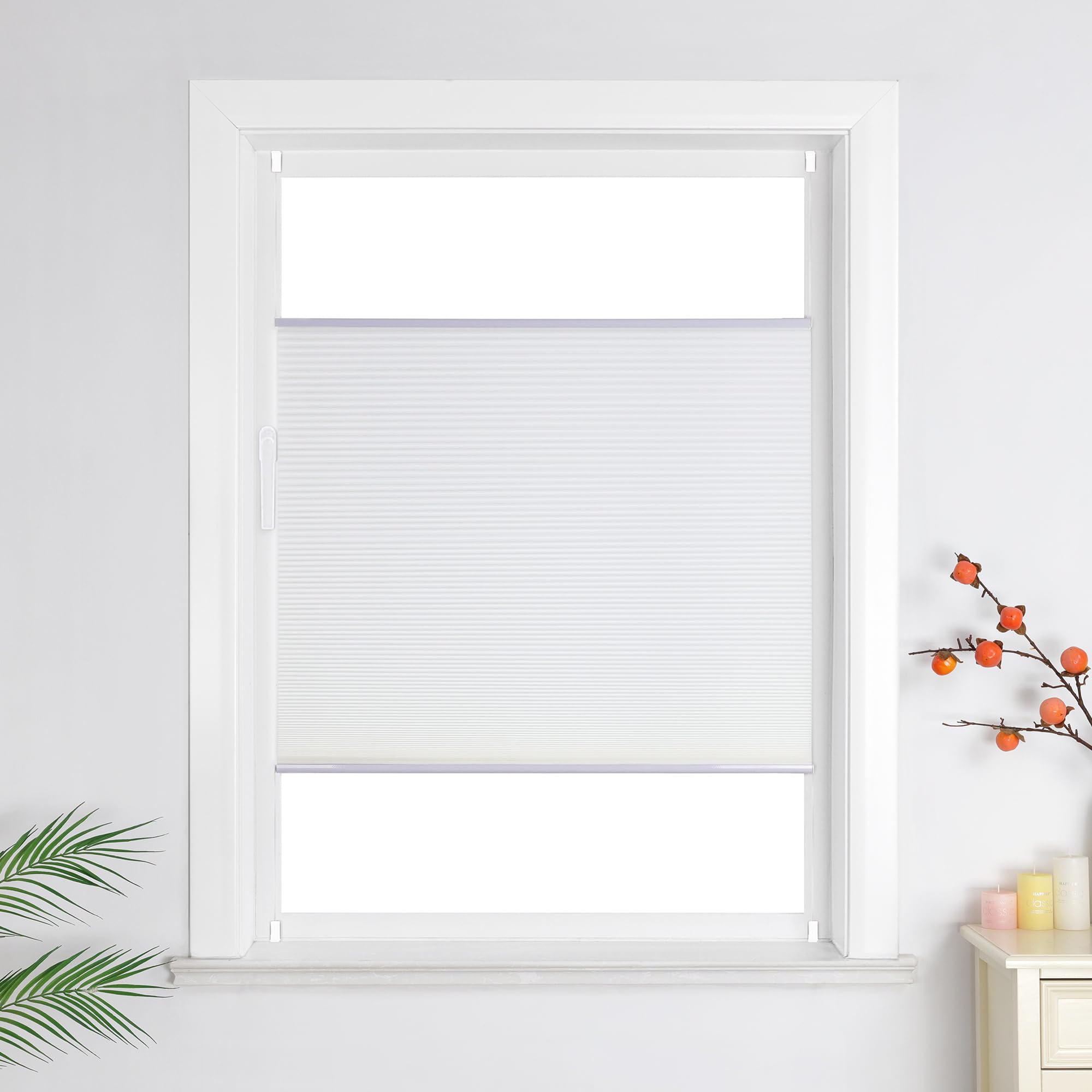 HeichkelL Wabenplissee bez wiercenia Roleta Ochrona przed słońcem i spojrzeniami Podwójna roleta na zaciski Klemmfix Plissee Trwało farbowana na okna i drzwi, Biały 55x130 cm