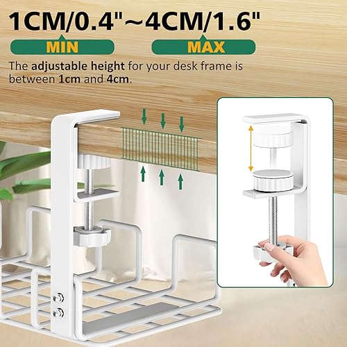 Miniatura 3 de Bandeja de organización de cables para debajo del escritorio, 15.7 pulgadas de ancho y 6.3 pulgadas de largo, organizador de cables de acero sin